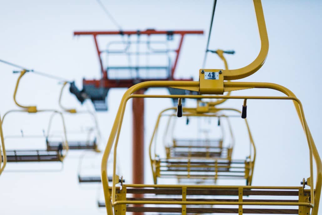 A picture riding up the mountain on the famous yellow SkyLift chairs.